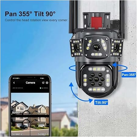 8MP PTZ WiFi 4K Dual Lens Screen Camera Outdoor Three Screens Protection Motion Detection Outdo