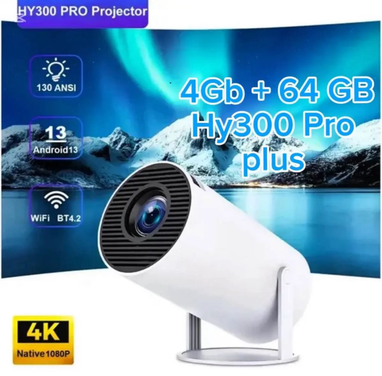 HY300 Pro plus Projector 4K Android 11 Dual Wifi6.0 BT5.0 Built-in HiFi Sound Speaker