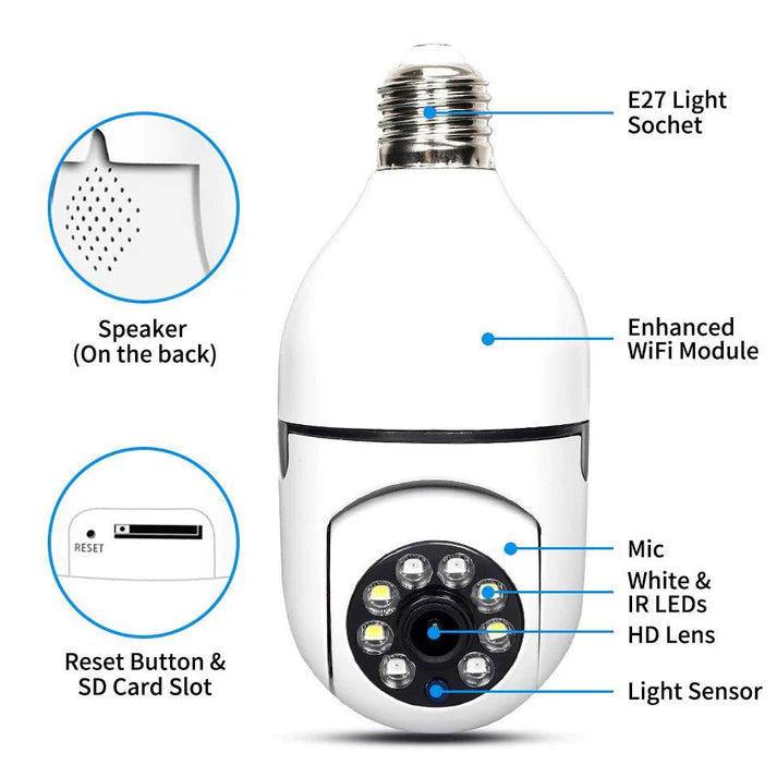 2024 Wifi Smart Camera Bulb Camera 360 Rotate 2Mp Camera