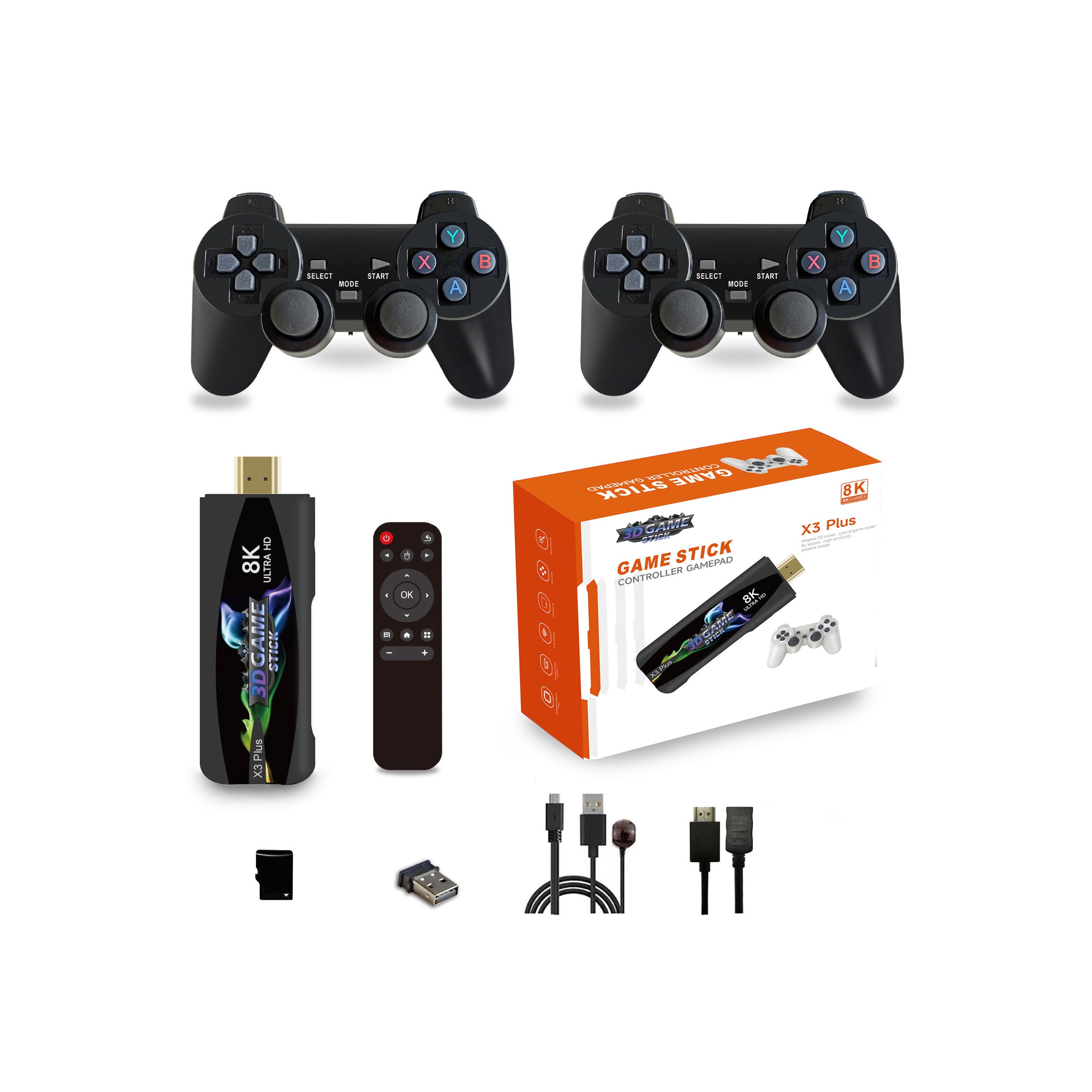 X3 PLUS Game Console Retro Gaming Tv Stick 4K Double Wireless Controller 11k Channels Free
