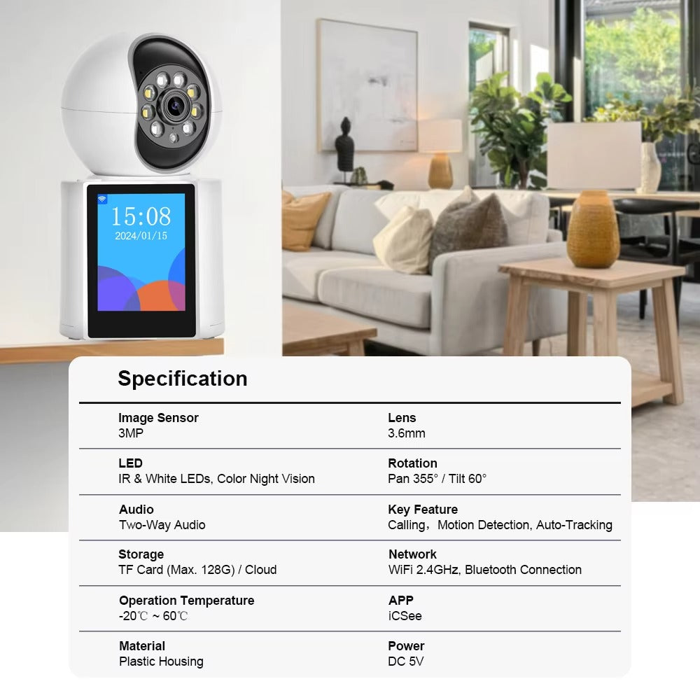 HD 3MP Video Calling WiFi Camera Indoor 3 Inch Screen Wireless Cameras For Home/Elder/Pet/Dog